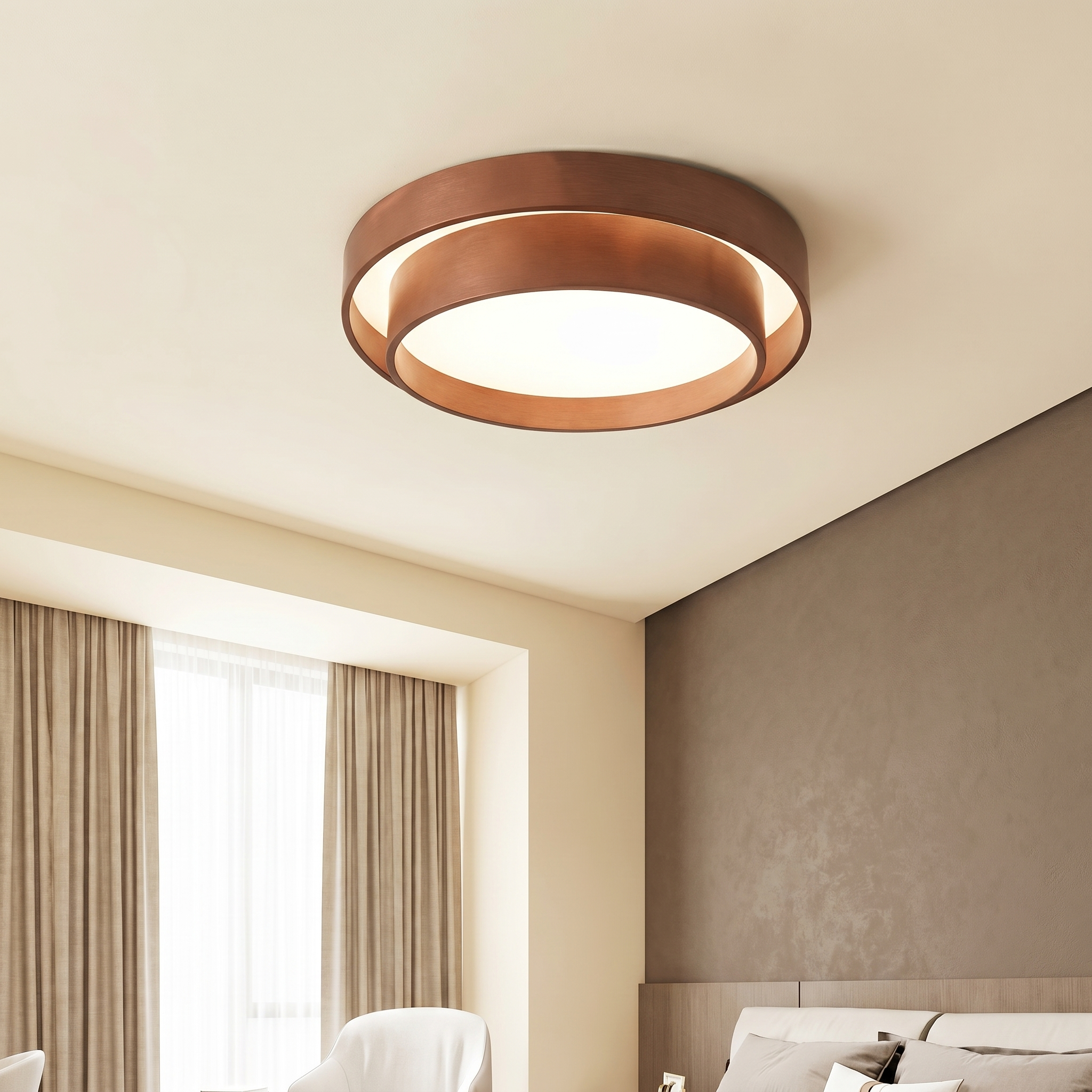 Nordic Walnut Grain LED Flush Mount Ceiling Light