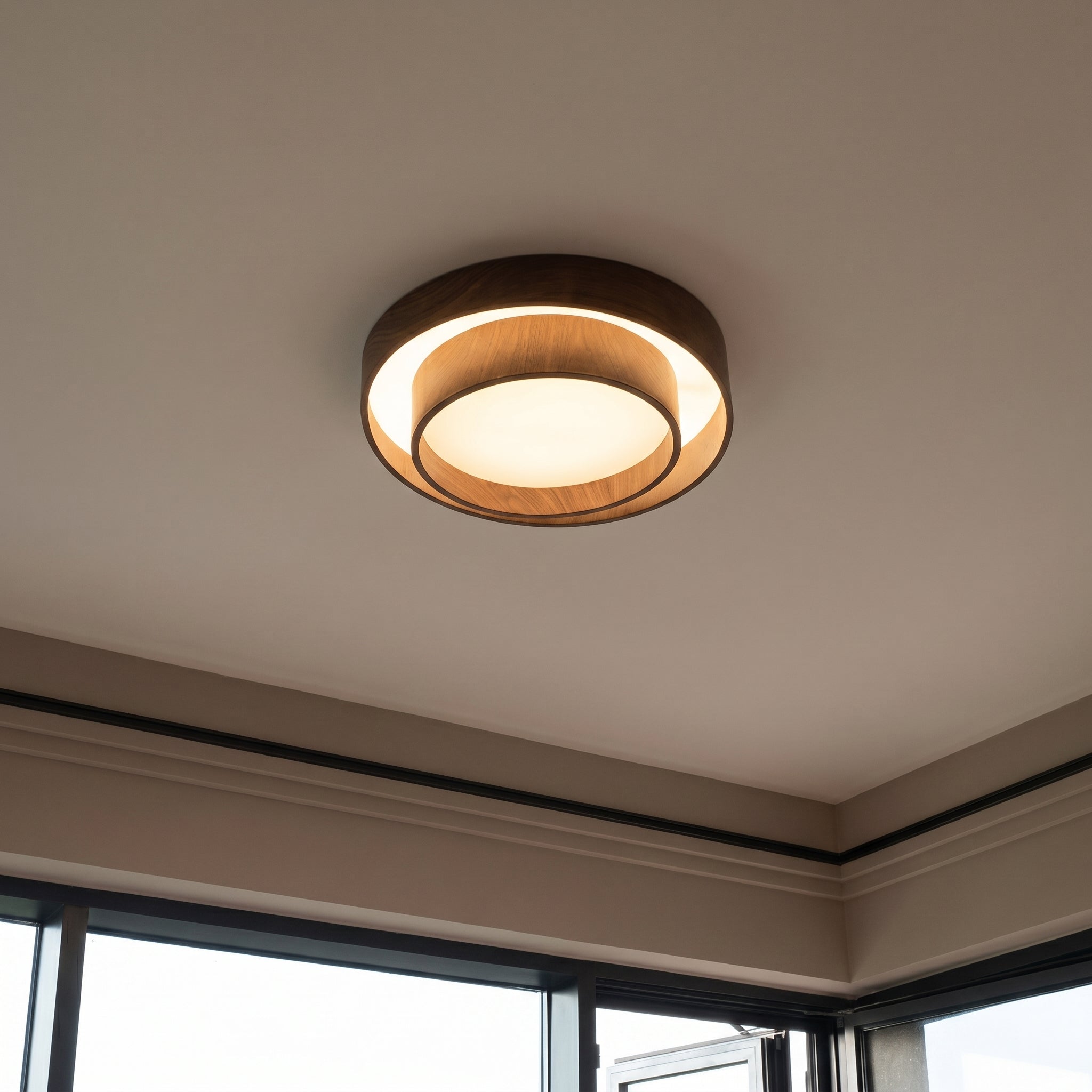 Nordic Walnut Grain LED Flush Mount Ceiling Light
