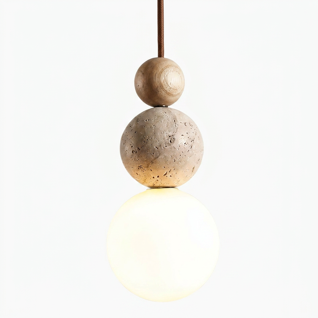 Travertine & Wood LED Pendant Light – Bauhaus Style