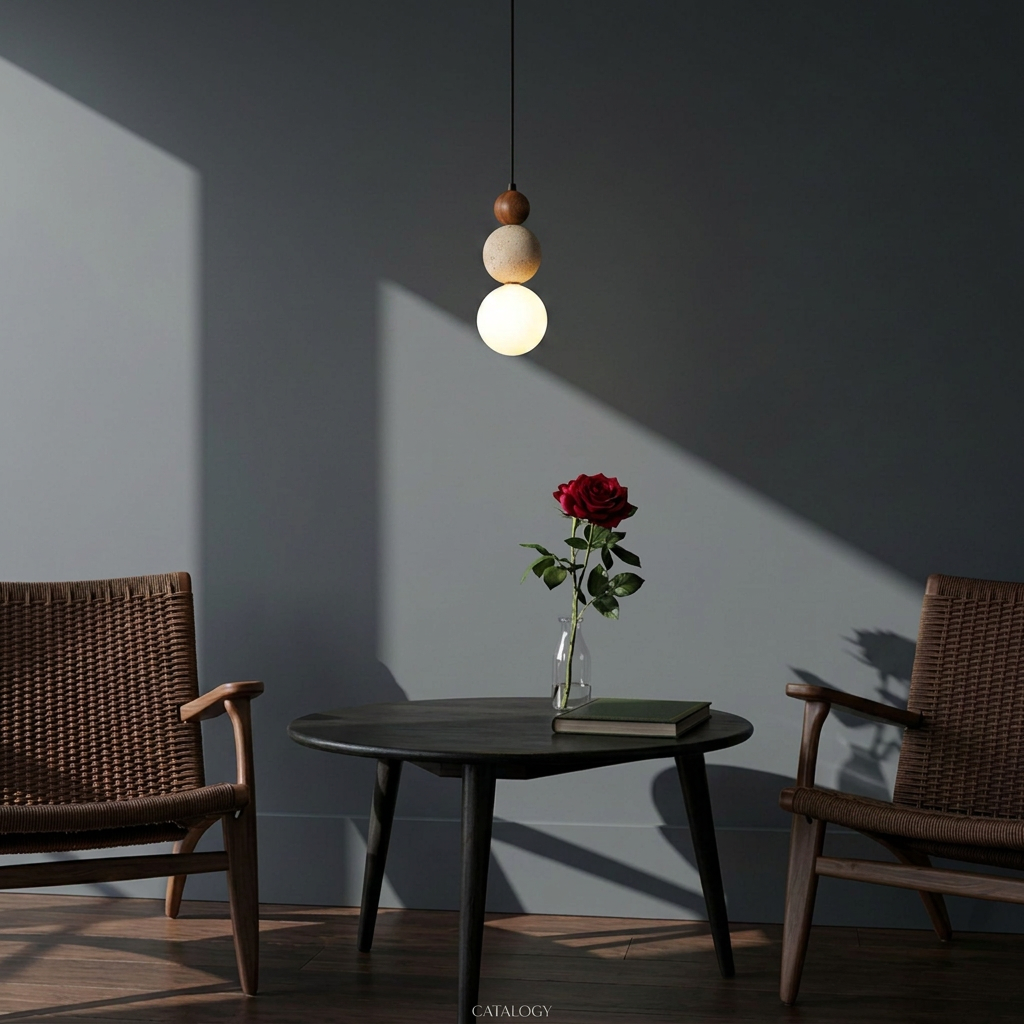 Travertine & Wood LED Pendant Light – Bauhaus Style