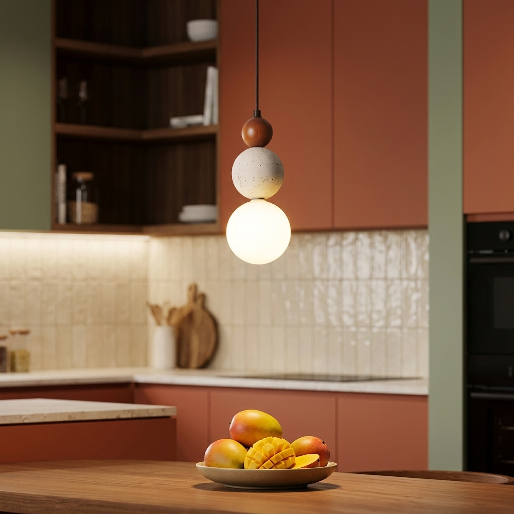 Travertine & Wood LED Pendant Light – Bauhaus Style