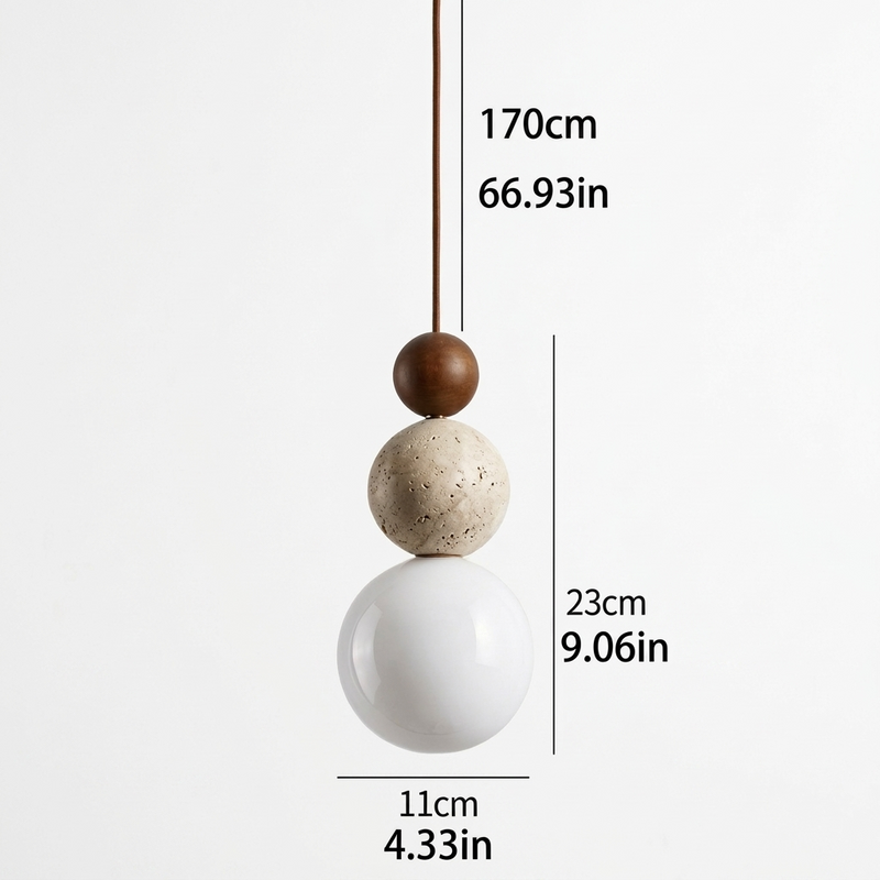 Travertine & Wood LED Pendant Light – Bauhaus Style