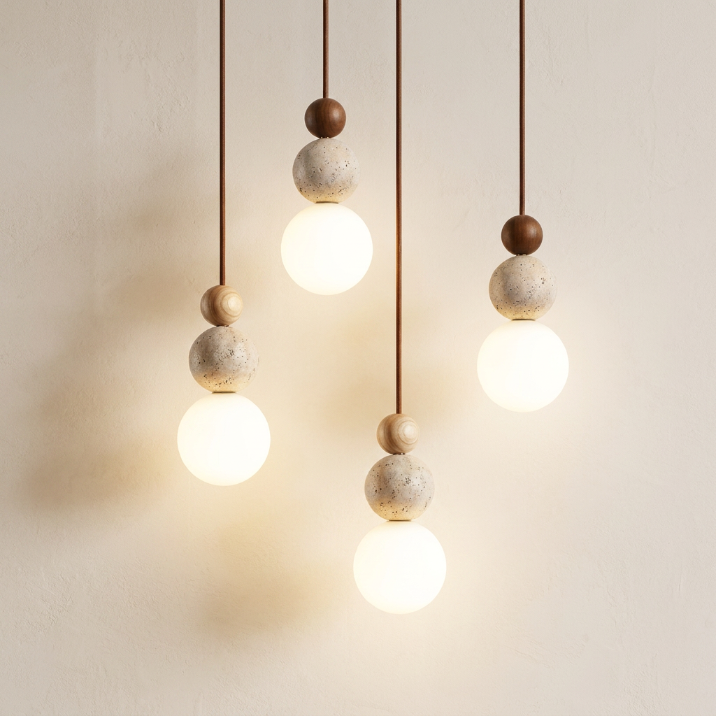 Travertine & Wood LED Pendant Light – Bauhaus Style