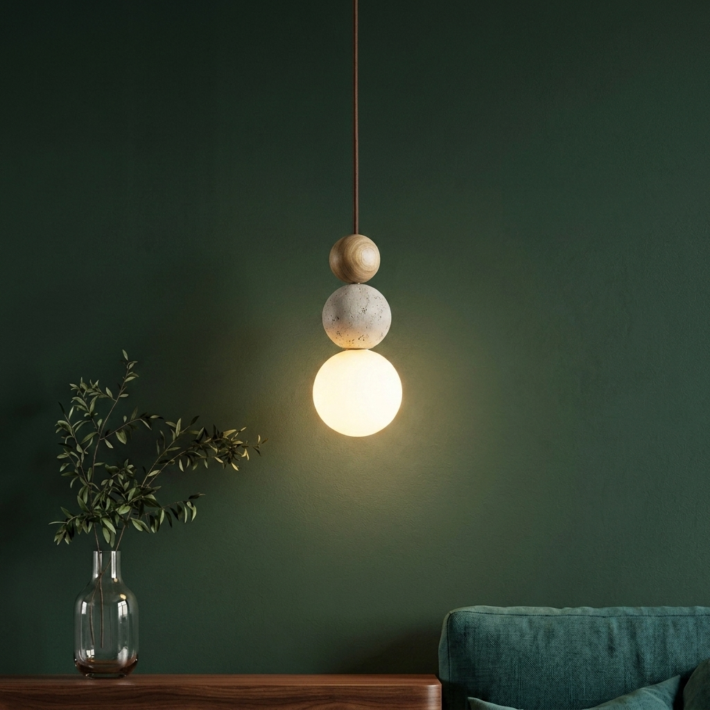 Travertine & Wood LED Pendant Light – Bauhaus Style