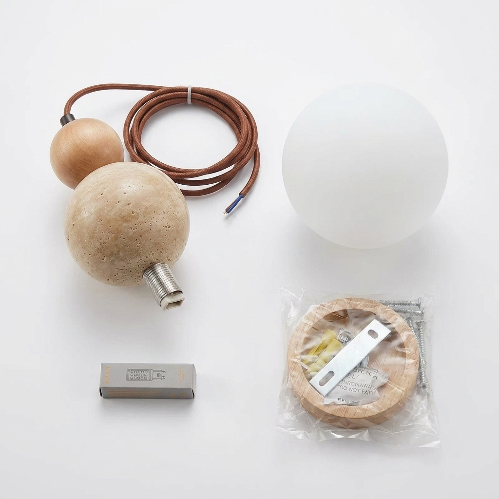 Travertine & Wood LED Pendant Light – Bauhaus Style