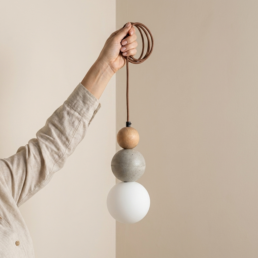 Travertine & Wood LED Pendant Light – Bauhaus Style