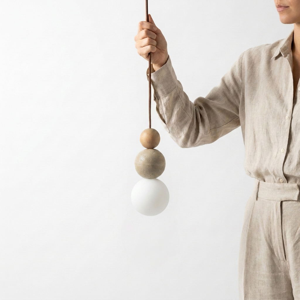 Travertine & Wood LED Pendant Light – Bauhaus Style