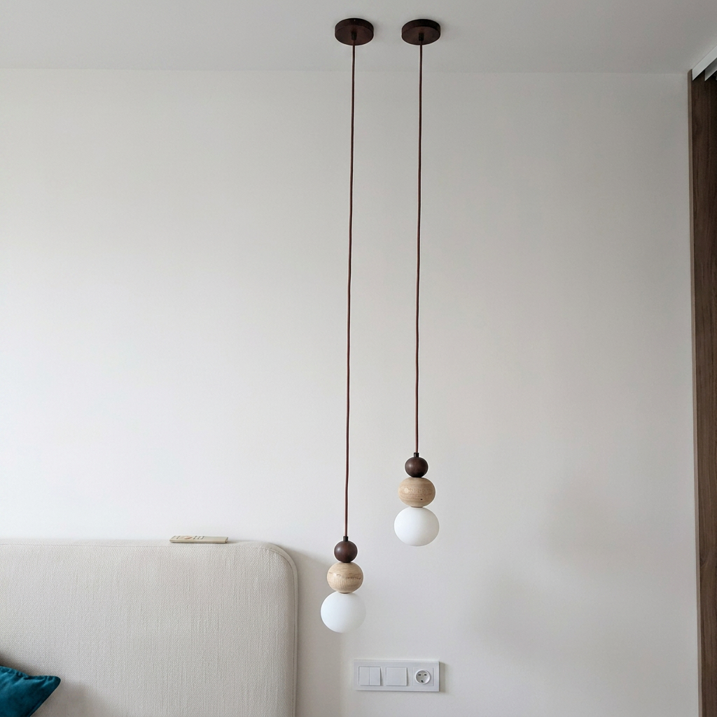 Travertine & Wood LED Pendant Light – Bauhaus Style