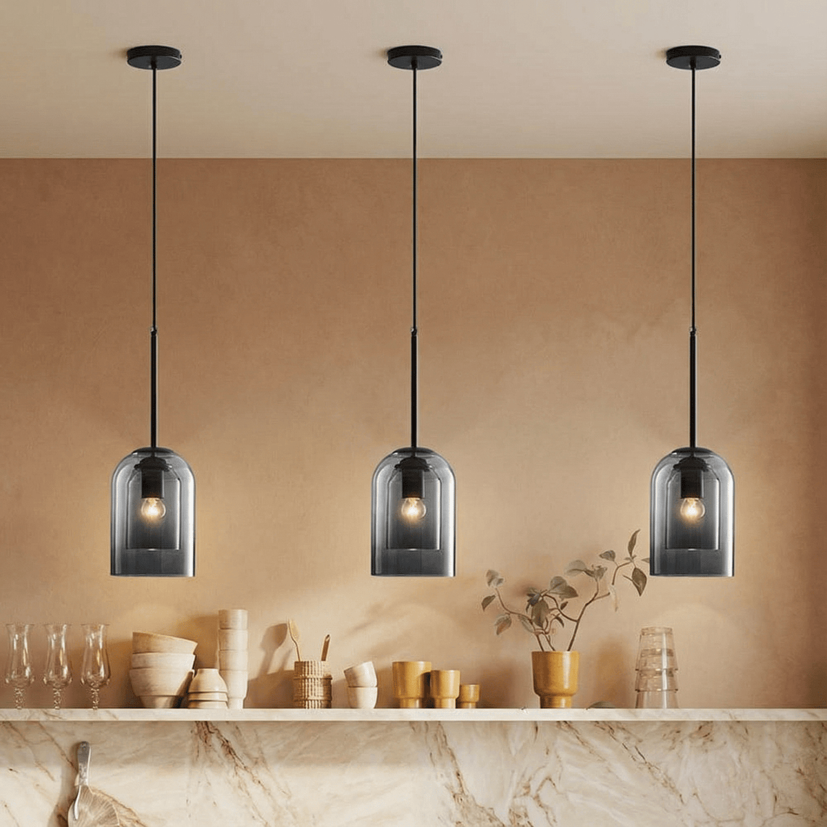 Modern Glass Pendant Light for Kitchen, Bedside & Commercial Spaces | Lunaris - Kelvinum