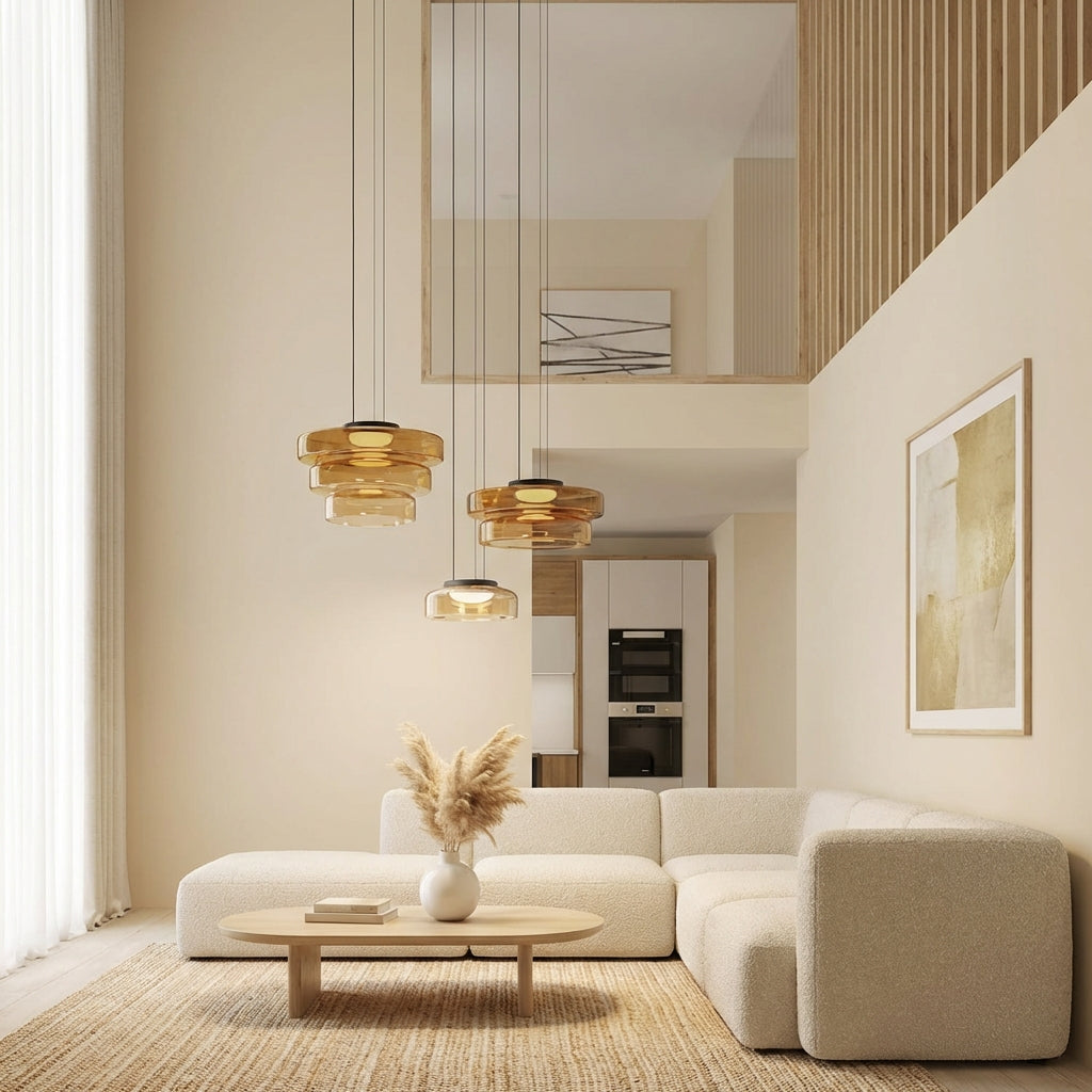 Luminara | Dynamic Amber Glass Kitchen Pendant Lighting Fixture