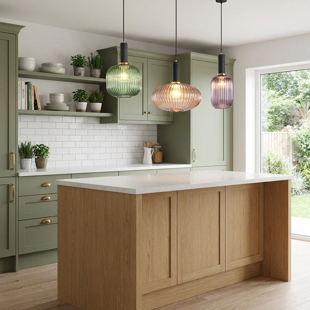 GemstoneGlow | Elegant Vintage Ribbed Glass Pendant Light Fixture