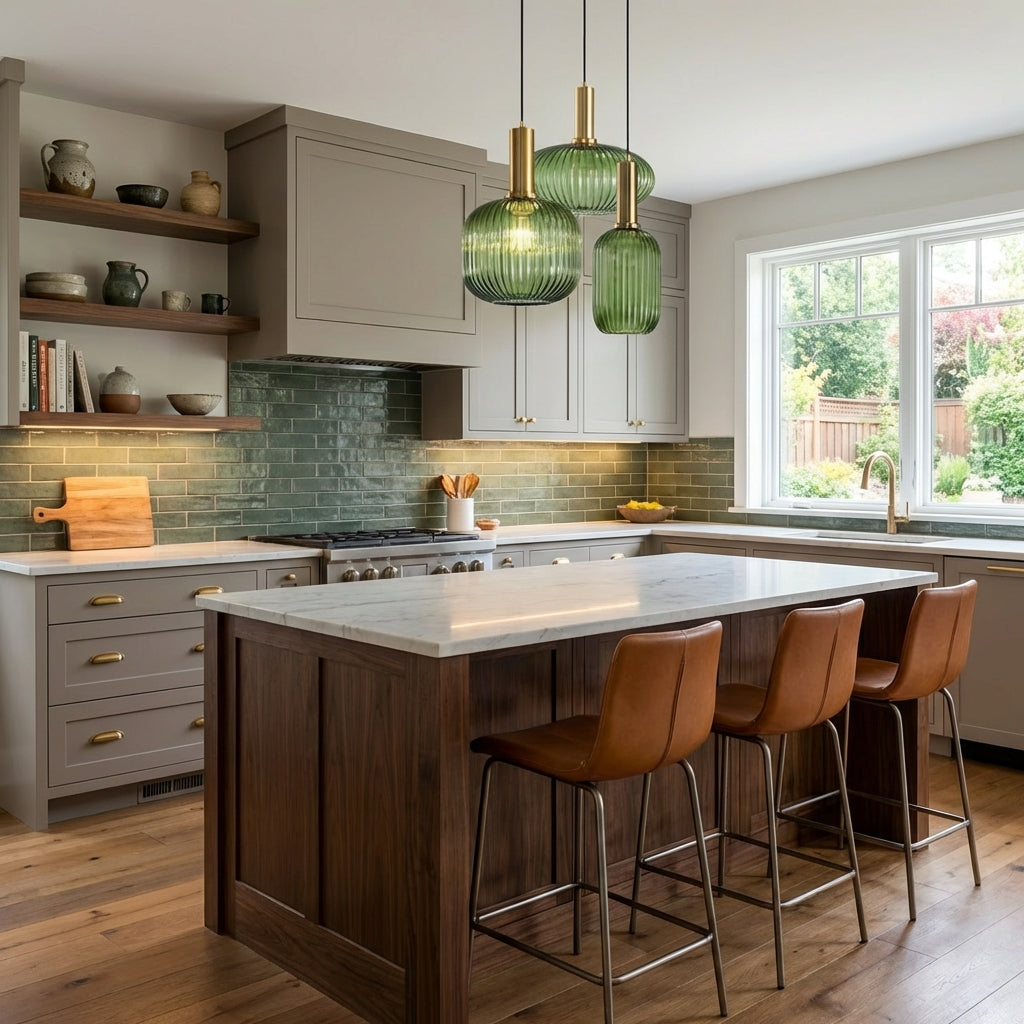 GemstoneGlow | Elegant Vintage Ribbed Glass Pendant Light Fixture